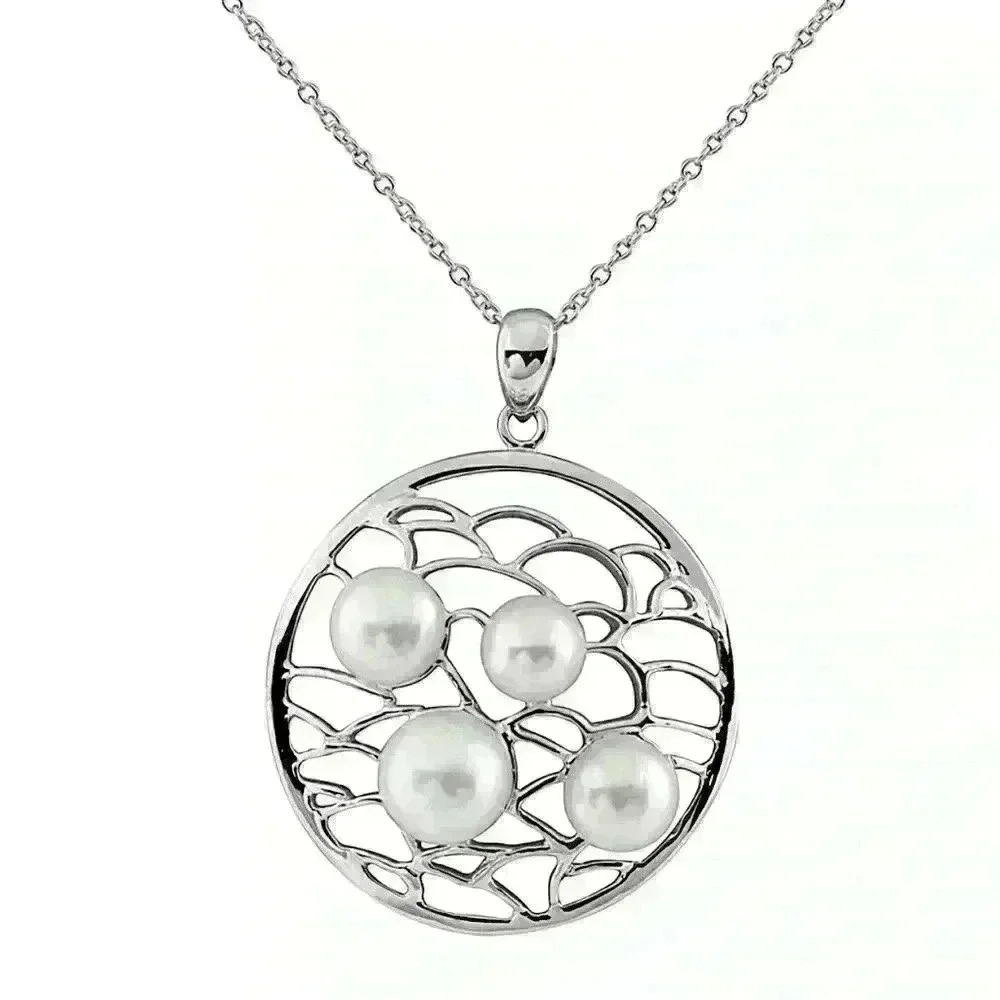 Splendid Pearls Rhodium Plated 925 Sterling Silver 6-9mm Pearl Necklace